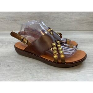 FitFlop Women's Sandals Brown Leather Studded Toe Loop 8 Comfort Shoes